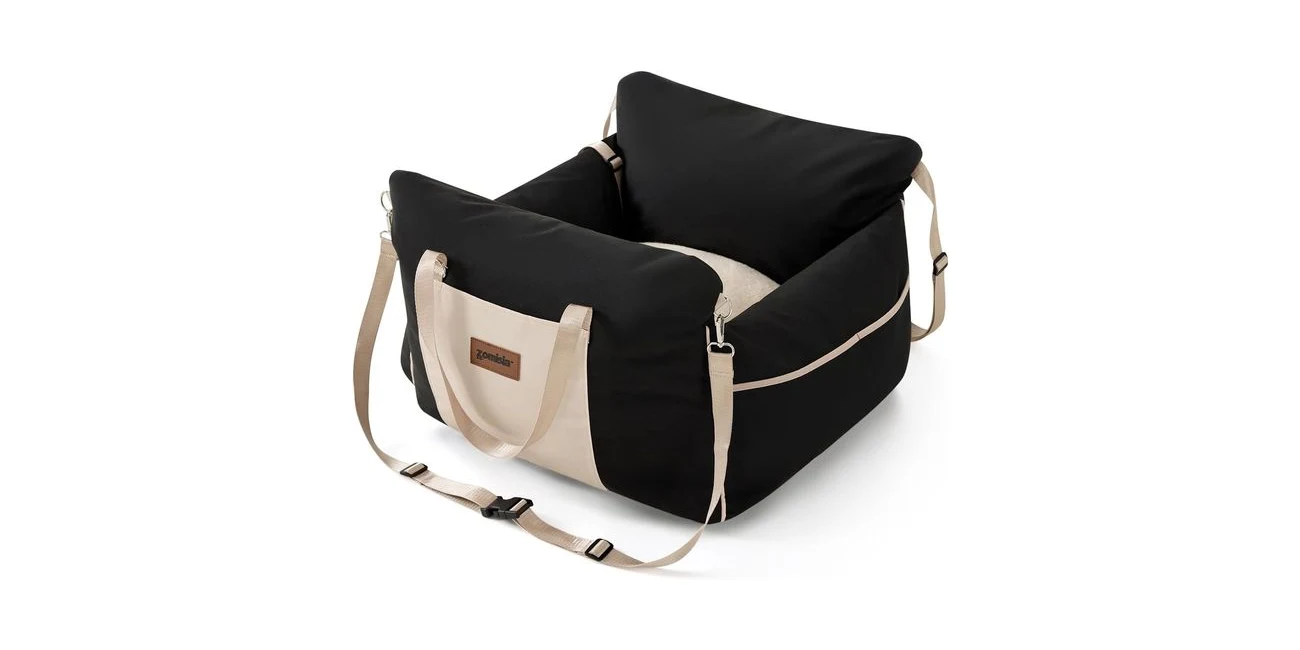 Featured product: ZOMISIA waterproof dog car seat set up for a small dog on a summer road trip (Amazon listing image)